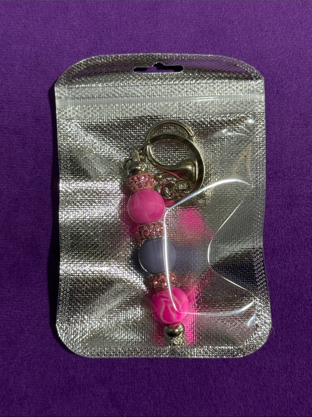 Pink & Lavender Beaded Keychain/BagCharm